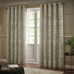 Paoletti Bamboo Fully Lined Jacquard Eyelet Curtain Pair in Beige - Size: 229 cm width x 183 cm drop - thumbnail 2