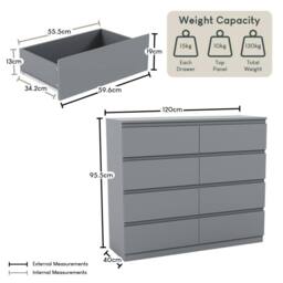 HD Designs Denver 8 Drawer Chest of Drawers Storage Bedroom Furniture in Grey - thumbnail 2