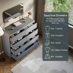 HD Designs Denver 8 Drawer Chest of Drawers Storage Bedroom Furniture in Grey - thumbnail 4