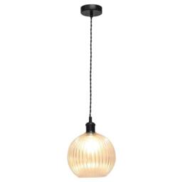 First Choice Lighting Set of 2 Betchley - Clear Ribbed Glass Globe Black Retro Pendants - thumbnail 3