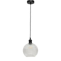 First Choice Lighting Set of 2 Betchley - Clear Ribbed Glass Globe Black Retro Pendants - thumbnail 2