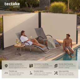 tectake Extendable Double-sided Awning with Roll-up Mechanism in Beige - Size: 300 cm x 180 cm - thumbnail 2