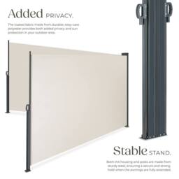 tectake Extendable Double-sided Awning with Roll-up Mechanism in Beige - Size: 300 cm x 180 cm - thumbnail 3