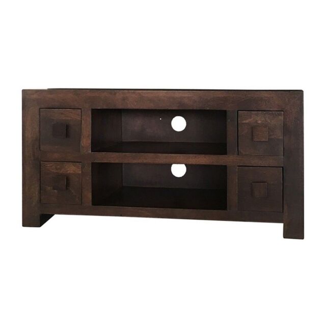 Jaipur Furniture Ltd Plazma TV Unit 4 Drawer - Mango Wood - L40 x W110 x H55 cm - Dark Finish in Brown - image 1