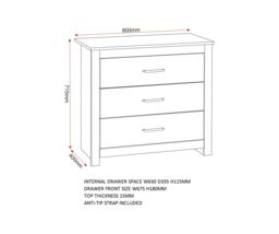 Seconique Portland 3 Drawer Chest in White - thumbnail 6
