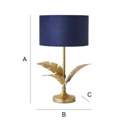 ValueLights Christina Velvet with Gold Metallic Inner Drum Shade Gold Palm Leaf Table Lamp in Navy - thumbnail 7