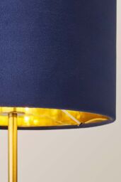 ValueLights Christina Velvet with Gold Metallic Inner Drum Shade Gold Palm Leaf Table Lamp in Navy - thumbnail 4
