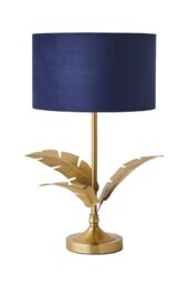 ValueLights Christina Velvet with Gold Metallic Inner Drum Shade Gold Palm Leaf Table Lamp in Navy - thumbnail 6