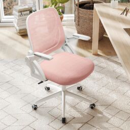 Gymax Office Chair Swivel Mesh Desk Chair Adjustable Height Filp-up Arms in Pink - thumbnail 4