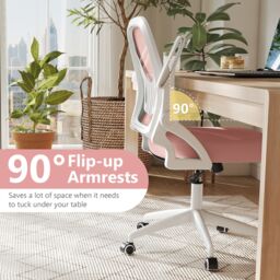 Gymax Office Chair Swivel Mesh Desk Chair Adjustable Height Filp-up Arms in Pink - thumbnail 8