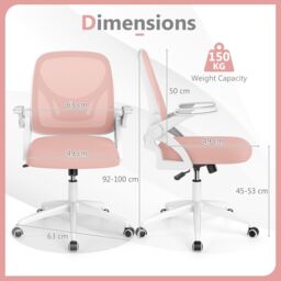 Gymax Office Chair Swivel Mesh Desk Chair Adjustable Height Filp-up Arms in Pink - thumbnail 2