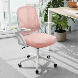 Gymax Office Chair Swivel Mesh Desk Chair Adjustable Height Filp-up Arms in Pink - thumbnail 3