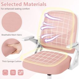 Gymax Office Chair Swivel Mesh Desk Chair Adjustable Height Filp-up Arms in Pink - thumbnail 5