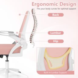 Gymax Office Chair Swivel Mesh Desk Chair Adjustable Height Filp-up Arms in Pink - thumbnail 6