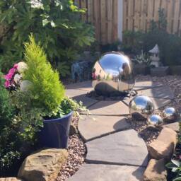 Primrose Water Feature Polished Stainless Steel Sphere Fountain Lights 75cm in Silver - thumbnail 6