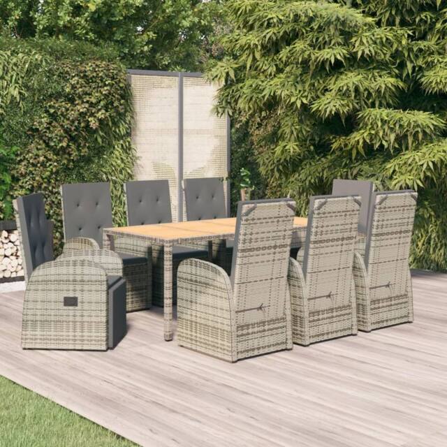 Berkfield Home 9 Piece Garden Dining Set Grey Poly Rattan&Solid Wood Acacia - image 1