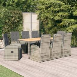 Berkfield Home 9 Piece Garden Dining Set Grey Poly Rattan&Solid Wood Acacia - thumbnail 1