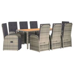 Berkfield Home 9 Piece Garden Dining Set Grey Poly Rattan&Solid Wood Acacia - thumbnail 3