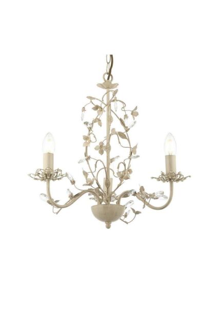 Netlighting Lullaby 3 Light Multi Arm Ceiling Pendant Flower Design Cream Brushed Gold Pearl Effect Acrylic E14 in Beige - image 1