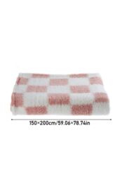 H&O Direct 150 x 200cm Comfortable Soft Checkerboard Plush All Seasons Throw Blanket for Bed & Sofa, Pink - Size: 150 x 200 cm - thumbnail 6