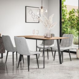 More4Homes Haydon Extending Dining Table & Chairs- Oak Effect Table Top w Black Legs + Nova Velvet Dining Chair Set Of 4 in Grey - thumbnail 1