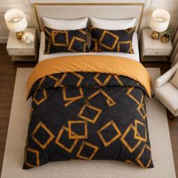 Grace Modern Reversible Microfiber Duvet Cover Set Easy Care Bedding in Gold - Size: King - thumbnail 3