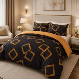 Grace Modern Reversible Microfiber Duvet Cover Set Easy Care Bedding in Gold - Size: King - thumbnail 8