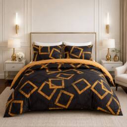 Grace Modern Reversible Microfiber Duvet Cover Set Easy Care Bedding in Gold - Size: King - thumbnail 7