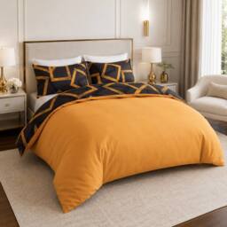 Grace Modern Reversible Microfiber Duvet Cover Set Easy Care Bedding in Gold - Size: King - thumbnail 5