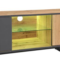 Merax 190cm Lowboard TV Cabinet with LED & Glass Shelves in Natural - thumbnail 6
