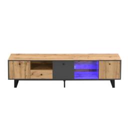 Merax 190cm Lowboard TV Cabinet with LED & Glass Shelves in Natural - thumbnail 5