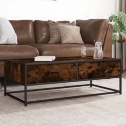 Berkfield Home Coffee Table Smoked Oak 100x50x35 cm Engineered Wood & Metal in Brown - Size: 100 x 50 x 35 cm - thumbnail 1