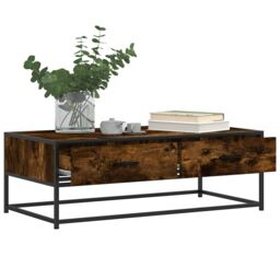 Berkfield Home Coffee Table Smoked Oak 100x50x35 cm Engineered Wood & Metal in Brown - Size: 100 x 50 x 35 cm - thumbnail 4