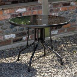 Samuel Alexander Outdoor 4 Person Round Glass Top Garden Dining Table Chairs Set in Black - thumbnail 4