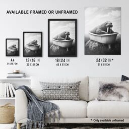 "Artery8 Walrus in Bathtub Black White Coastal Surreal Wall Art Print in Grey - Size: W24"" x H32""" - thumbnail 3
