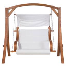 Wyld and Coco Everwood 2-Seater Garden Swing - Larch Wood Frame White Upholstery in Brown - thumbnail 5