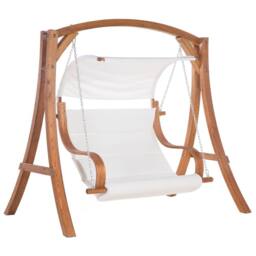 Wyld and Coco Everwood 2-Seater Garden Swing - Larch Wood Frame White Upholstery in Brown - thumbnail 2