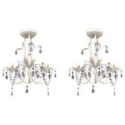 Berkfield Home Stunning Crystal Pendant Ceiling Lamp Chandeliers 2 pcs Elegant White - thumbnail 2