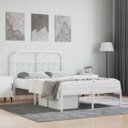 Berkfield Home Metal Bed Frame with Headboard White 120x190 cm Small Double - thumbnail 2