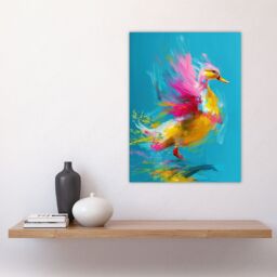 "Artery8 Wall Art Print Flying Yellow Pink Duck Abstract Oil Painting Poster in Blue - Size: W12"" x H16""" - thumbnail 4