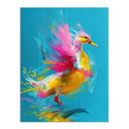 "Artery8 Wall Art Print Flying Yellow Pink Duck Abstract Oil Painting Poster in Blue - Size: W12"" x H16""" - thumbnail 1