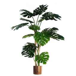 Leaf Artificial 150cm Luxury Monstera Plant Black Pot Copper Planter in Green
