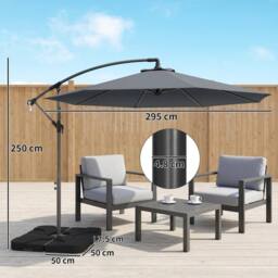 OUTSUNNY 3(m) Banana Parasol Cantilever Umbrella Garden w/ Base Weights in Dark Grey - Size: 3m - thumbnail 3