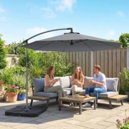 OUTSUNNY 3(m) Banana Parasol Cantilever Umbrella Garden w/ Base Weights in Dark Grey - Size: 3m - thumbnail 1