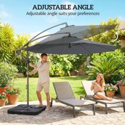 OUTSUNNY 3(m) Banana Parasol Cantilever Umbrella Garden w/ Base Weights in Dark Grey - Size: 3m - thumbnail 6