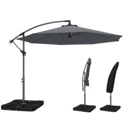 OUTSUNNY 3(m) Banana Parasol Cantilever Umbrella Garden w/ Base Weights in Dark Grey - Size: 3m - thumbnail 2