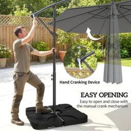 OUTSUNNY 3(m) Banana Parasol Cantilever Umbrella Garden w/ Base Weights in Dark Grey - Size: 3m - thumbnail 4