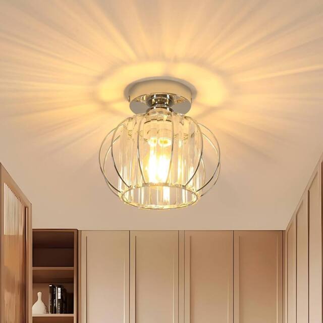 Goeco Ceiling Light Crystal Modern, E27, Ceiling Light Semi-Flush Mounting in Silver - image 1