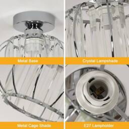Goeco Ceiling Light Crystal Modern, E27, Ceiling Light Semi-Flush Mounting in Silver - thumbnail 9