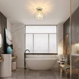 Goeco Ceiling Light Crystal Modern, E27, Ceiling Light Semi-Flush Mounting in Silver - thumbnail 6